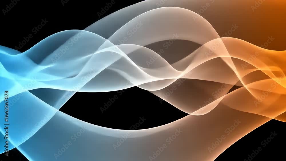 Poster abstract artwork featuring flowing, translucent ribbons of color, creating dynamic curves against a 