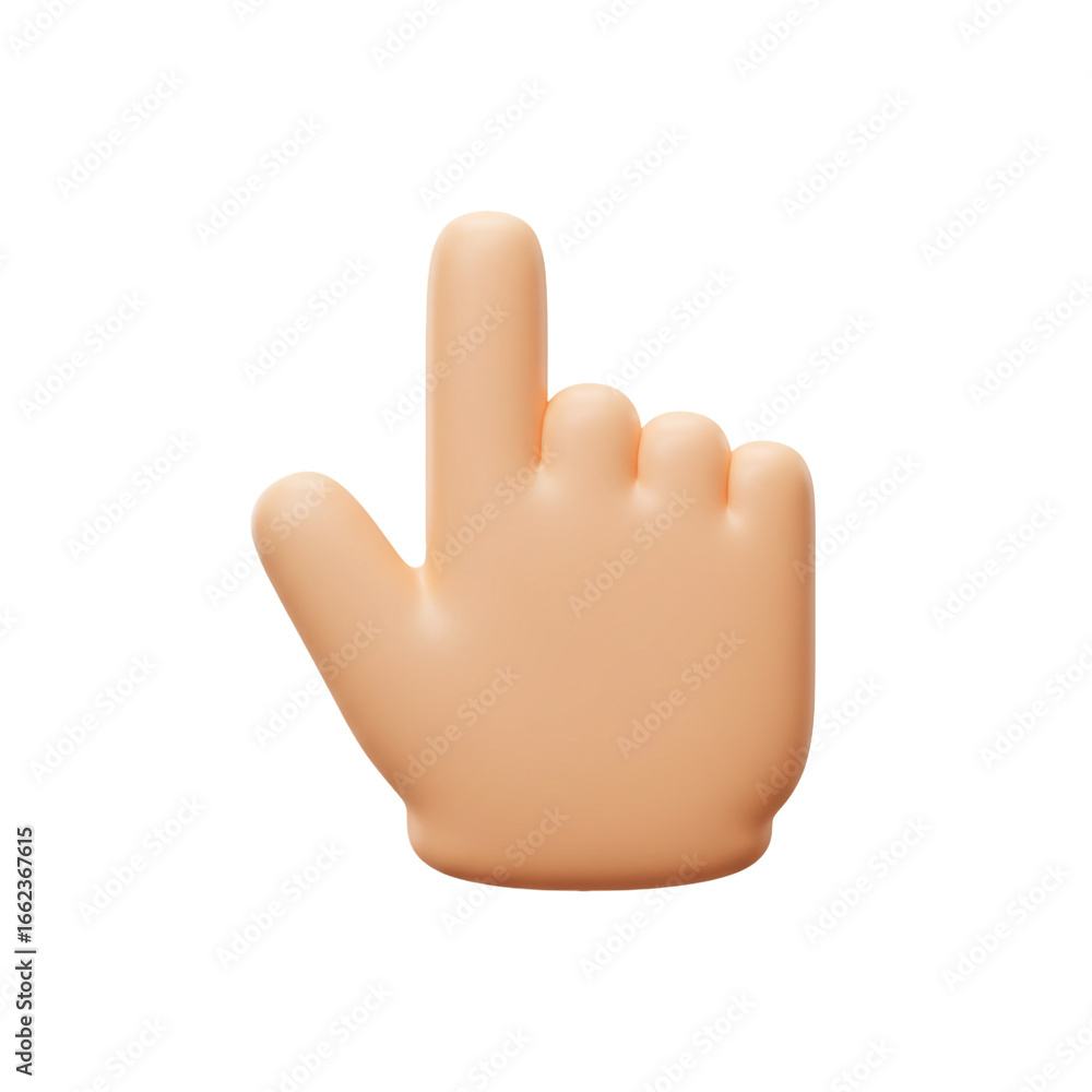 Poster a three-dimensional rendering showcases a hand with a raised index finger, symbolizing direction, se