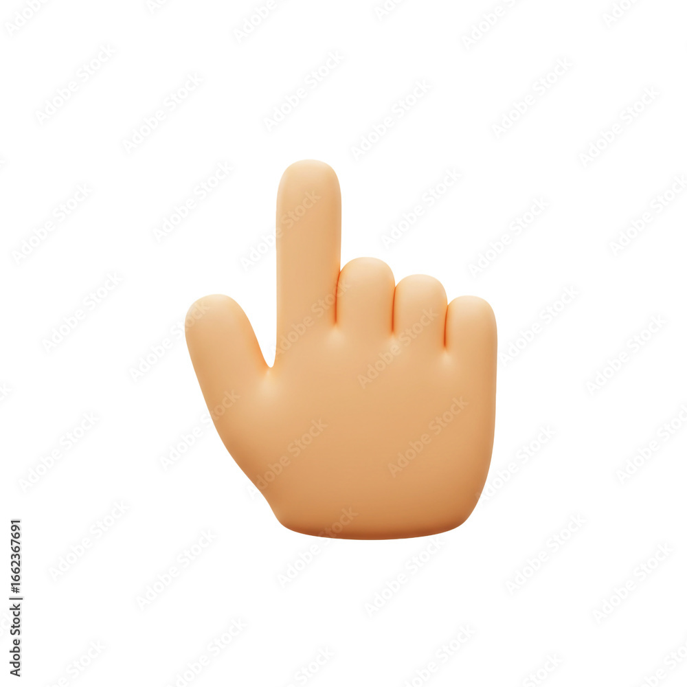 Poster a three-dimensional rendering showcases a hand gesture, specifically a pointing finger, against a st