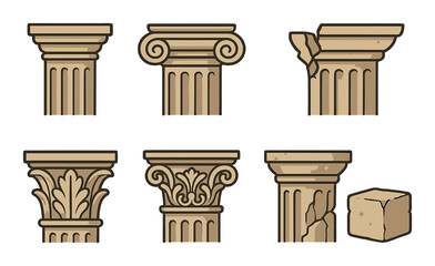 Minimalist collection of office and document icons on beige background