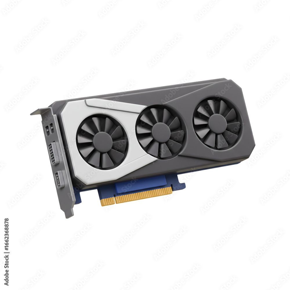 Fototapete a detailed three-dimensional rendering showcases a modern graphics card, featuring three cooling fan