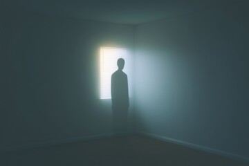 Obraz premium A ghostly, emotional afterimage of a person lingers in an empty room. This image symbolizes emotional residue and how strong feelings can impact a space. Ideal for content on empathy, energy