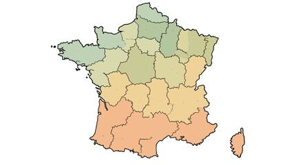 Obraz premium Exploring french regions france map illustration geographic overview aerial perspective cartographic insights. Vector illustration