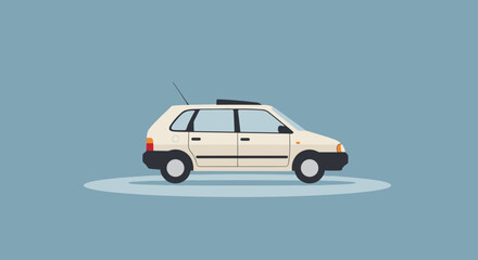 Compact car driving on a minimalist background digital illustration clean design modern aesthetic. Vector illustration