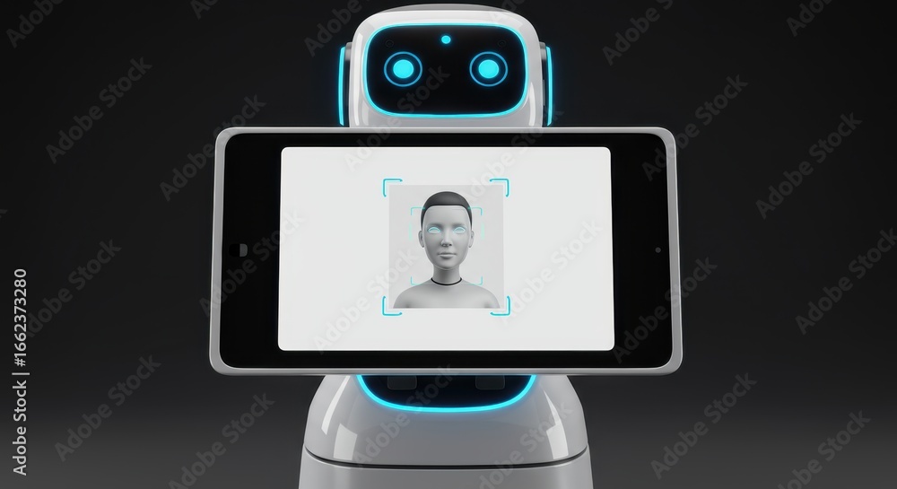 Poster robot face recognition and futuristic identification with advanced technology system