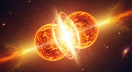 Simulated cataclysmic cosmic event featuring binary star system merger