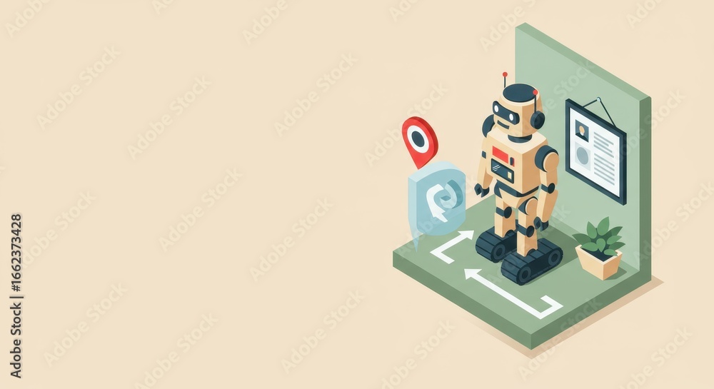 Aufkleber autonomous robot agent navigating isometric workspace for innovative solutions exploration