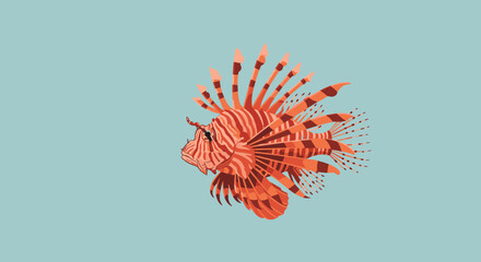 Vibrant lionfish swimming in ocean blue waters digital illustration underwater scene artistic perspective. Vector illustration