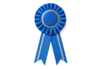 Blue award ribbon with silver stripes, isolated on transparent background, representing achievement and success