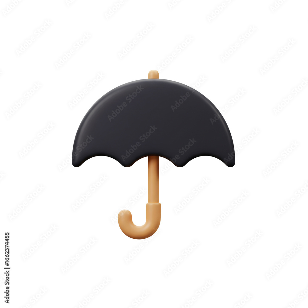 Poster animated rendering of a solitary black umbrella isolated on a white backdrop for design uses