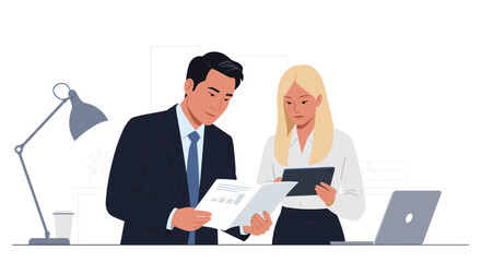 Obraz premium Collaborative team meeting office space digital illustration professional environment overhead view business concept. Vector illustration
