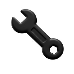 Black wrench with an open end and a hexagonal box end, isolated on a white background, used for tightening or loosening nuts and bolts.