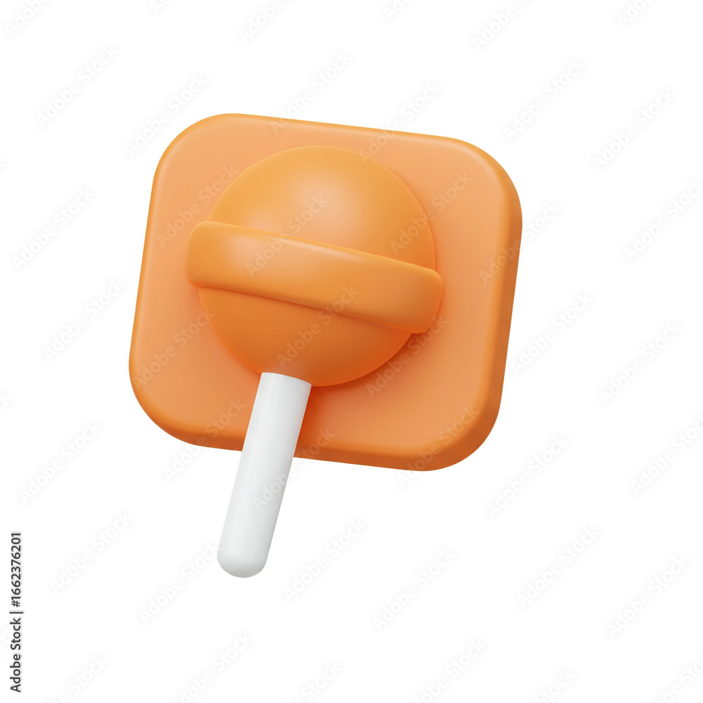 Poster a vibrant, three-dimensional rendering showcases a sweet, orange lollipop resting on a matching squa