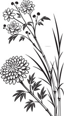 Bamboo with decorative flower and grass oriental style