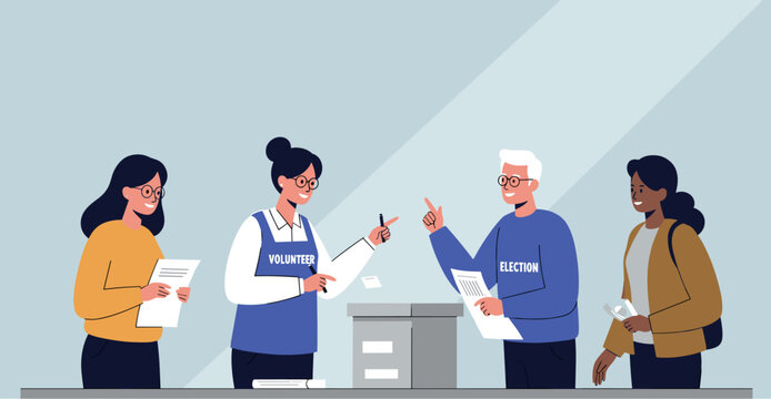 Community volunteer election support local community center illustration indoor space engaging atmosphere. Vector illustration