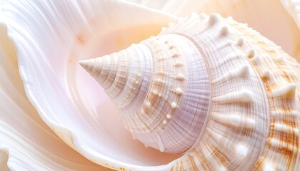 Obraz premium A detailed macro photograph of a beautiful, spiraled seashell with intricate textures and soft, warm tones.