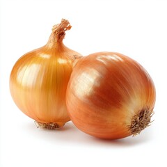 Two fresh, whole onions with brown skin ready to be used for culinary creations. A healthy, flavorful ingredient, perfect for cooking