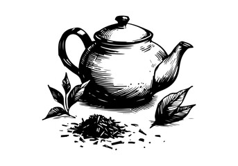 Porcelain teapot hand drawn vector illustration