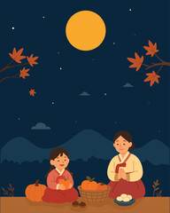 Korean Thanksgiving Holiday Vector Design. Mother and child 