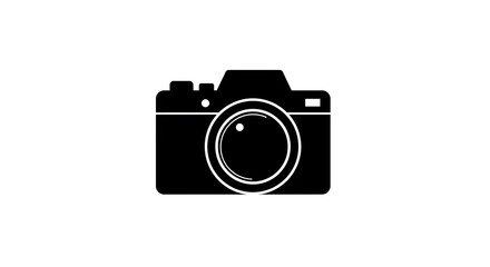 Minimalist black silhouette of a digital camera, a vector icon symbolizing photography and the art of taking pictures. Graphic design element isolated on white