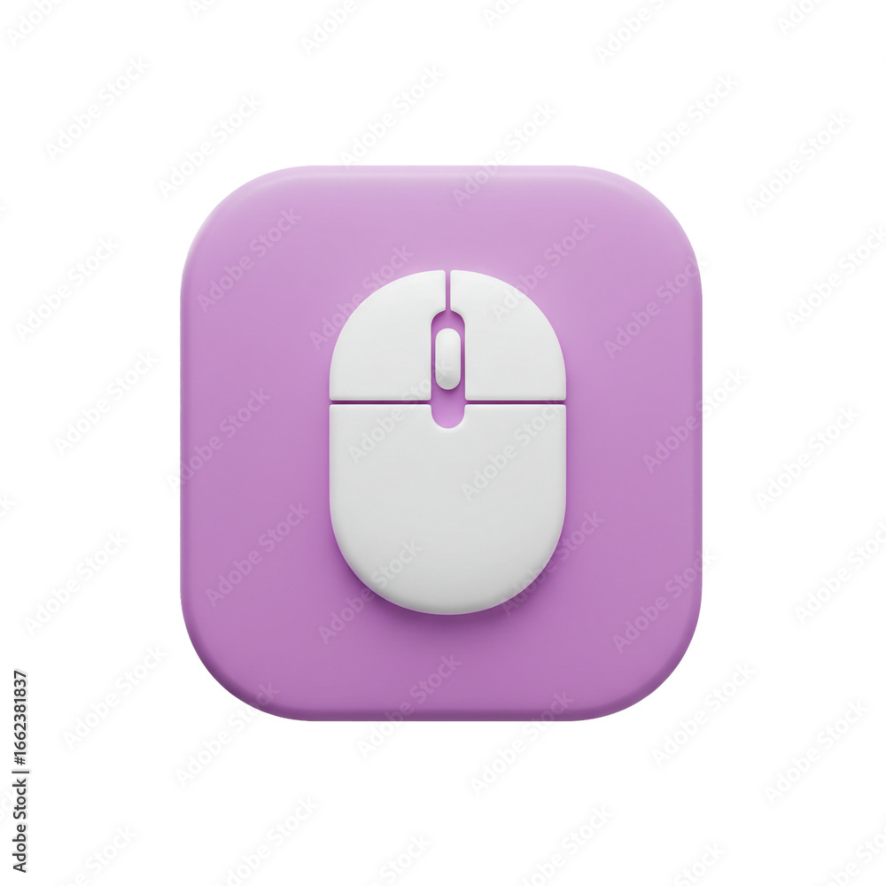 Poster a sleek rendered computer mouse icon in white on a soft purple square, representing modern digital i