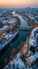 Obraz premium Winter River at Dusk