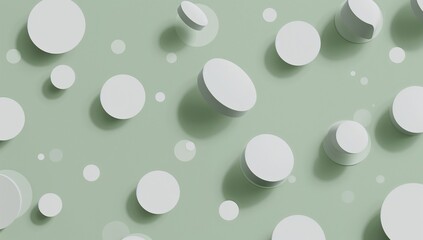 Abstract minimalist soft focus white circles floating on pale green background