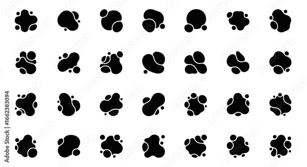 Aufkleber diverse black blob shapes collection representing organic forms and abstract design elements for cre