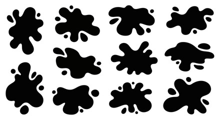 Collection of Black Ink Splatters and Blobs for Creative Design Elements and Artistic Effects in Graphic Design and Digital Illustration Projects