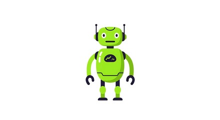 Obraz premium Modern green robot character design isolated on a white background, symbolizing advancements in AI, robotics, and futuristic technology