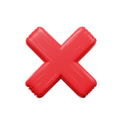 Obraz premium A vibrant, three-dimensional rendering of a bold, red '' symbol, meticulously crafted with a brushstroke texture, set against a stark, black background, conveying rejection.