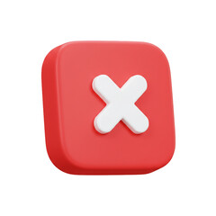 Obraz premium A vibrant rendering showcases a red square with rounded corners, featuring a prominent white '' symbol, conveying concepts of error and cancellation.