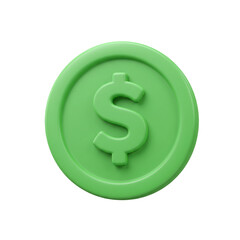 Obraz premium A vibrant green rendered dollar coin symbolizes financial growth, digital currency, and modern economic transactions.