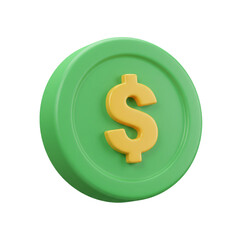 Obraz premium A vibrant rendered green coin featuring a prominent yellow dollar symbol, symbolizing wealth and financial growth.