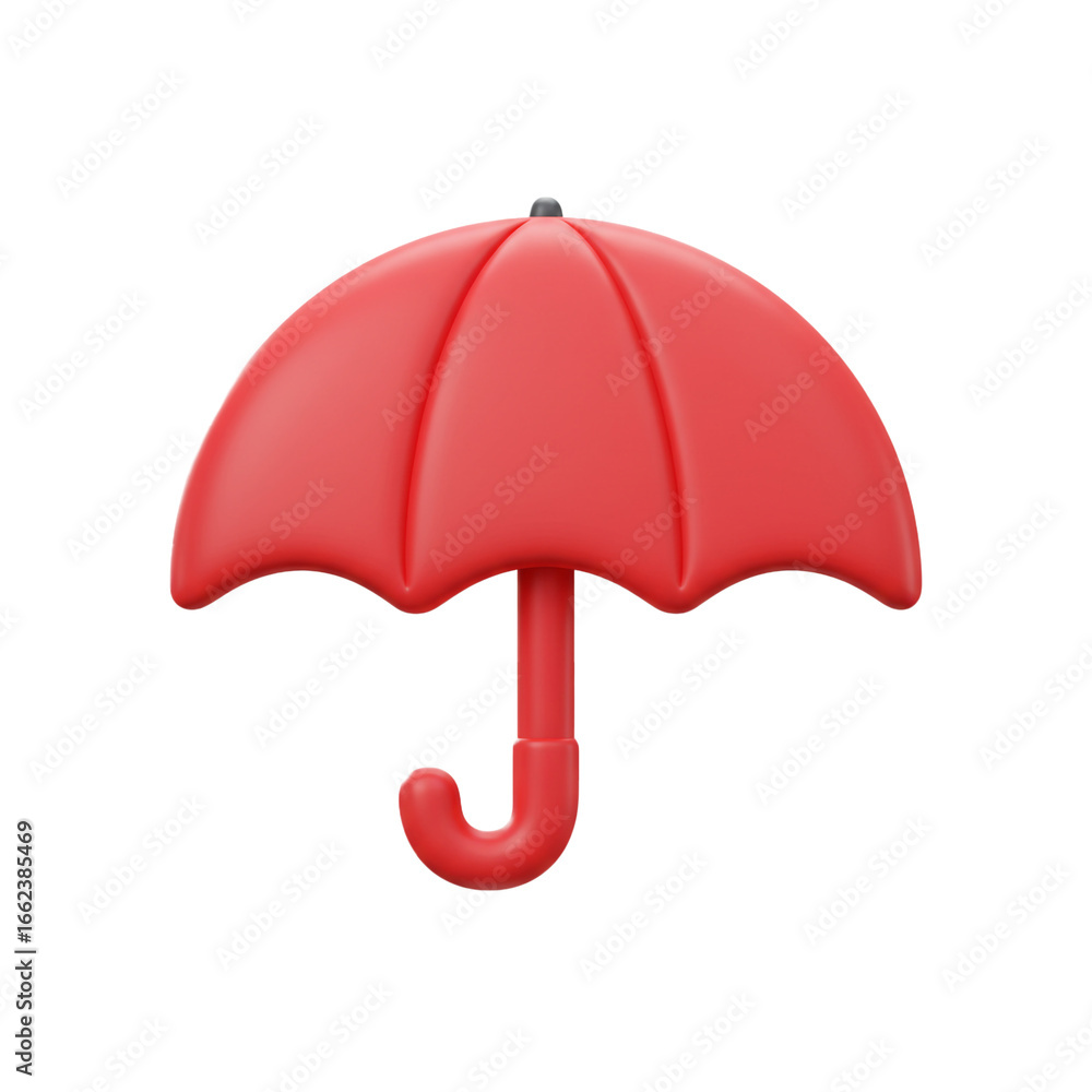 Poster a vibrant, three-dimensional rendering showcases a red umbrella, fully open, against a stark black b