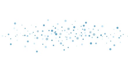 A delicate flurry of light blue snowflakes and dots scattered in a a horizontal banner, creating a minimalist winter holiday background concept