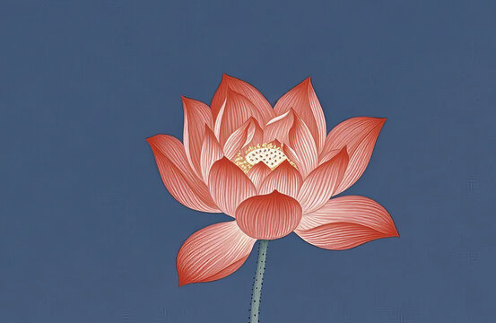 Close-up of blooming lotus in an ink wash Chinese style illustration wallpaper - Powered by Adobe