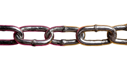 Obraz premium A close up view of a metal chain with several links against a black background in a horizontal line