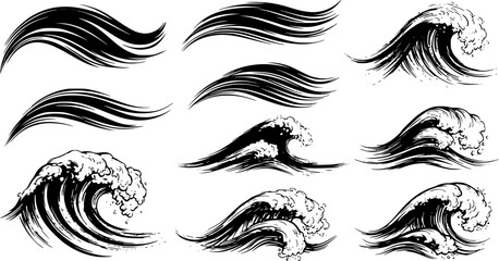 Fototapeta premium Black Wave Brush Strokes: Abstract Vector Design Elements