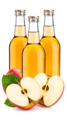 Three apple juice bottles and apple slices