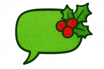 Festive green speech bubble adorned with holly berries, transparent background highlighting seasonal communication