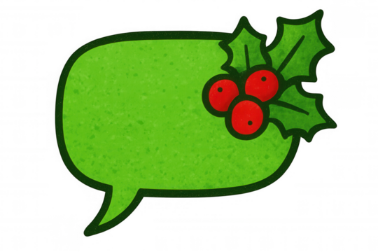 Festive green speech bubble adorned with holly berries, transparent background highlighting seasonal communication