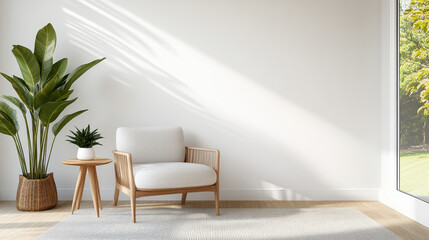 Cozy home office with comfy chair, plants, and natural light creating serene atmosphere