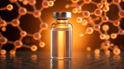Molecular Model with Ampoule of Vaccine in Focus Against Background