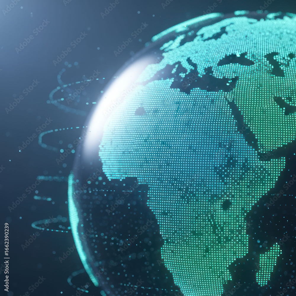 Poster digital globe in abstract representation with data visualization effects