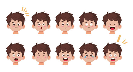 Vector set of cartoon boys characters with different emotions.