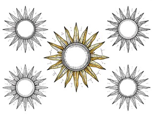 Fototapeta premium Sunburst frames in black and gold