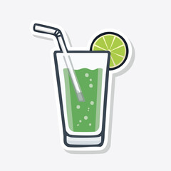 Refreshing green beverage in a tall glass with a straw and lime slice for a cool drink.