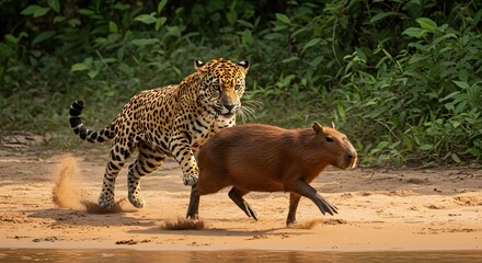 Jaguar attacks capybara in the amazon river Brazil 05