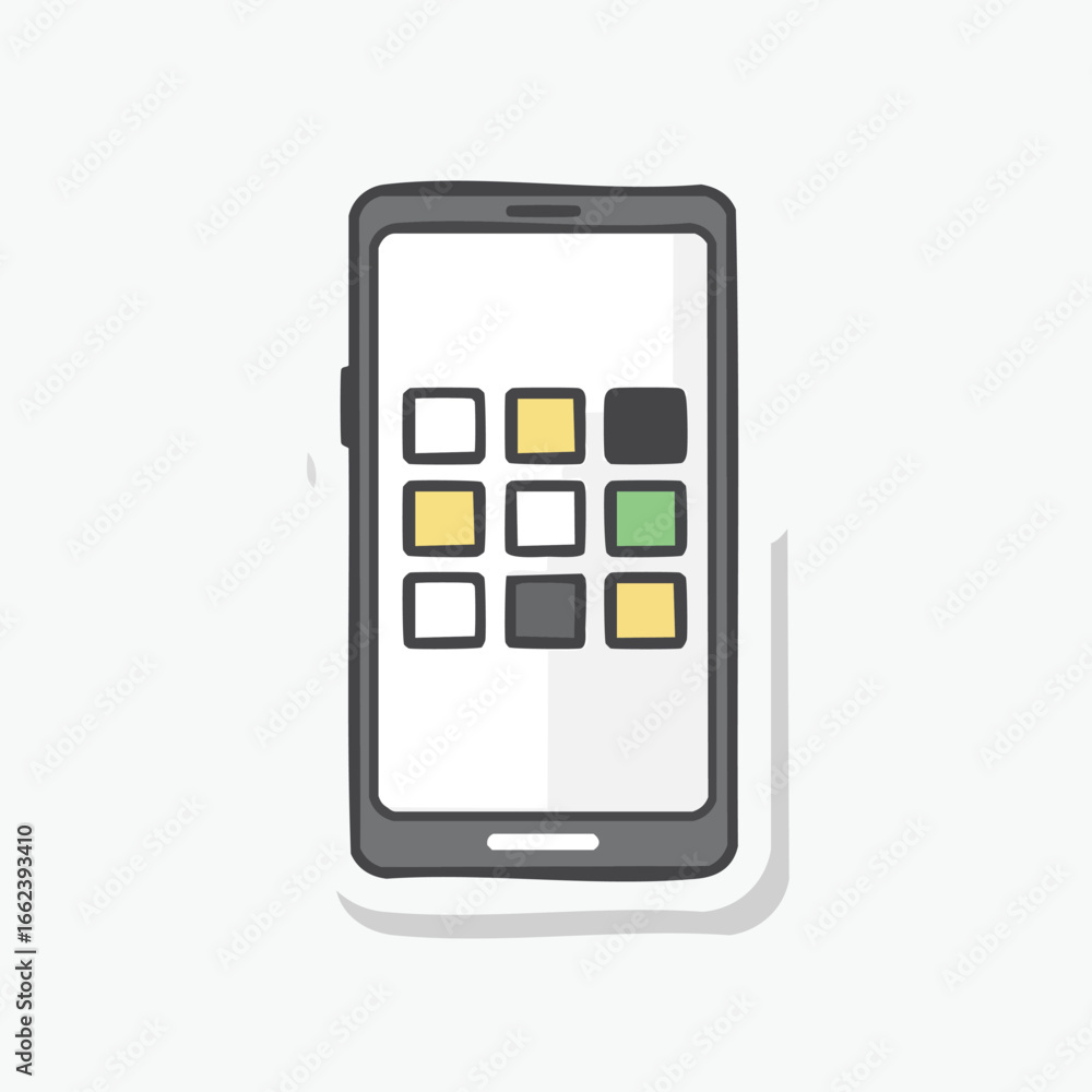 Aufkleber illustration of a smartphone with a grid of colorful application icons on the screen.